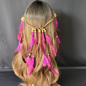 Boho Berry Colored Feather Headdress Headband Festival Wear‎